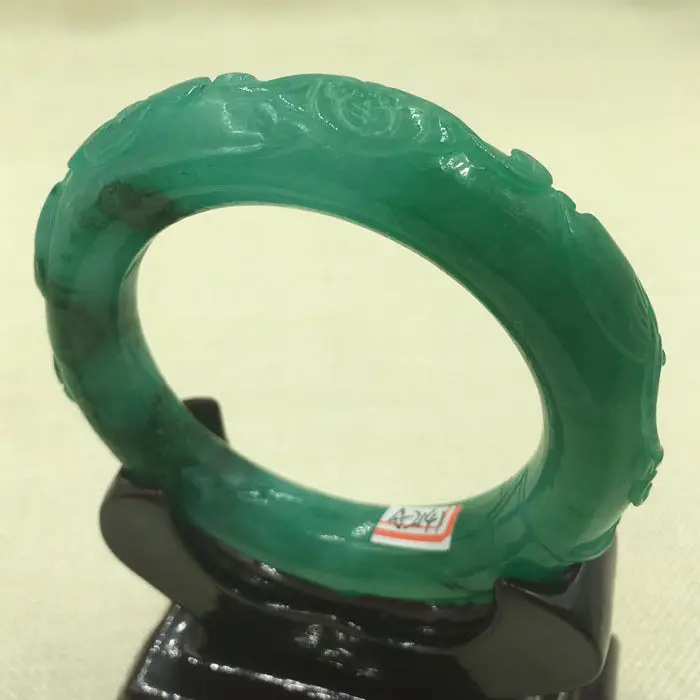 

A-2141 Chinese Hand-carved Emerald Green Jadeite Jade Gems Bangle Bracelet 57mm 28% 10.13