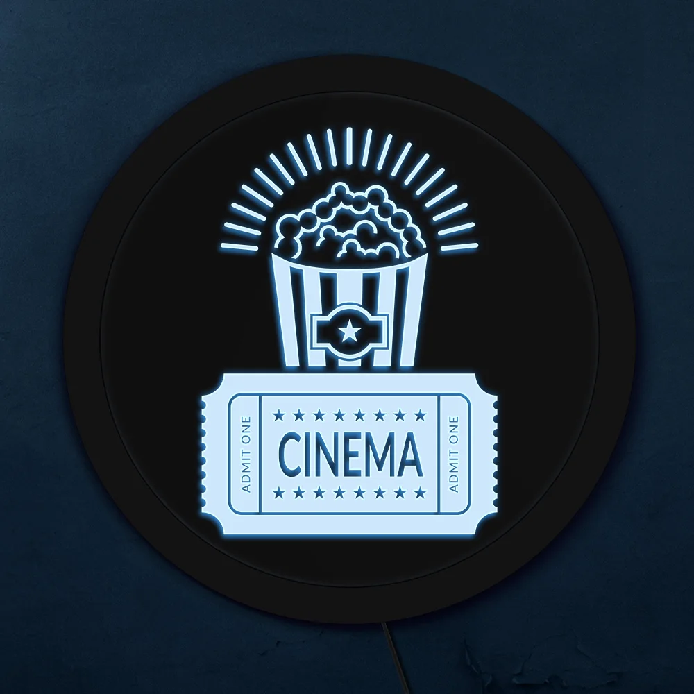 

Cinema Pipoca Symbol Custom Round LED Neon Sign Cinema Film Logo LED Lighting Decor Cinema Movie Wall Decor