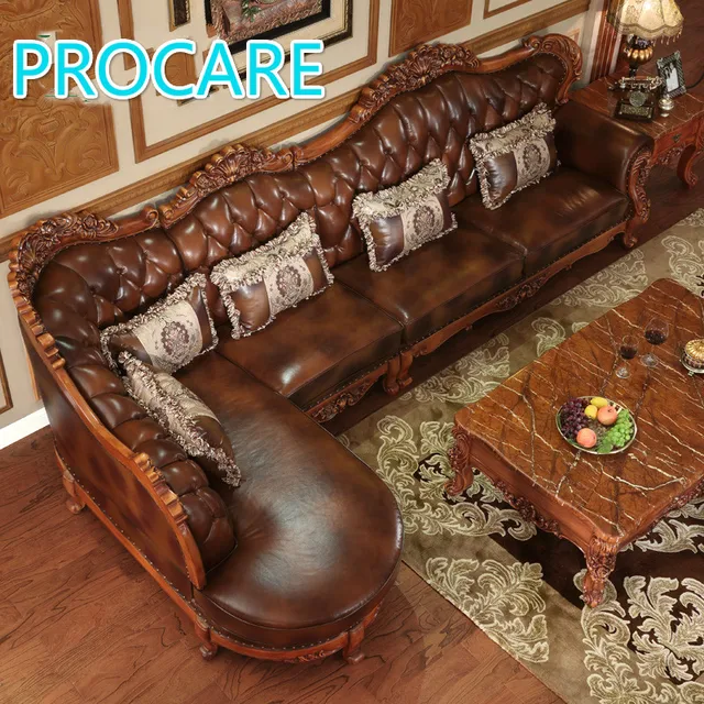 American Styl Esolid Wood L Shape Leather Sofa Set With Carving For American Styl Esolid Wood L Shape Leather Sofa Set With Carving For Living Room