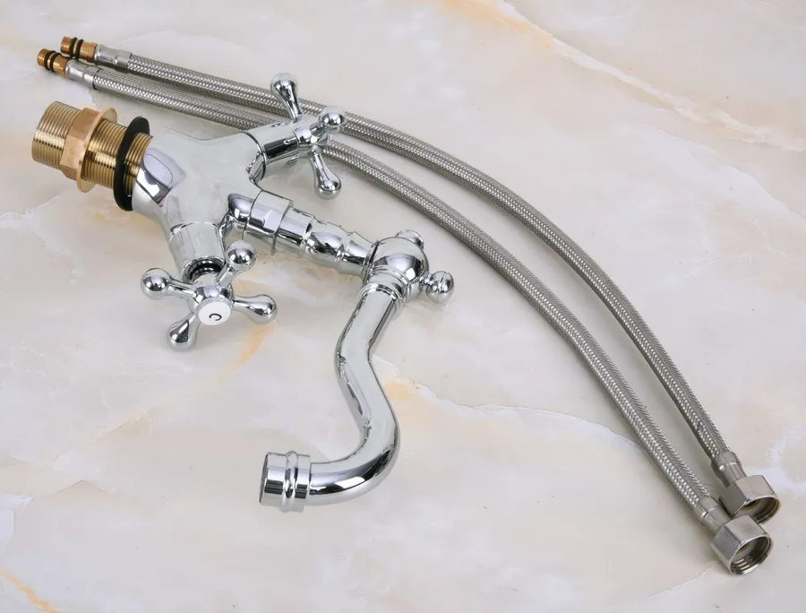 Deck Mounted Polished Chrome Brass Swivel Spout Double Cross Handles Kitchen/Bar Bathroom Sink Faucet Hot&Cold Mixer Tap anf918