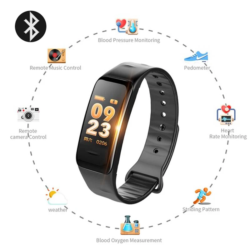 

C1S Smart band IP67 Waterproof Color Screen Blood Pressure Heart Rate Monitor Fitness Tracker Smart Wristband for Android IOS