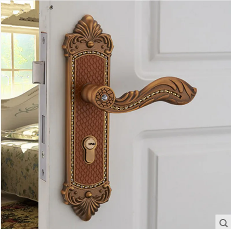 Euro style luxury crystal archaize bed room handle lock antique cooper diamond wood door lock 2 latchs indoor handle lock