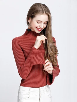 

FMFSSOM Autumn Winter Solid Woolen Pullovers Casual Turtleneck Long Sleeve Warm Female Women Pullovers Long Sleeve