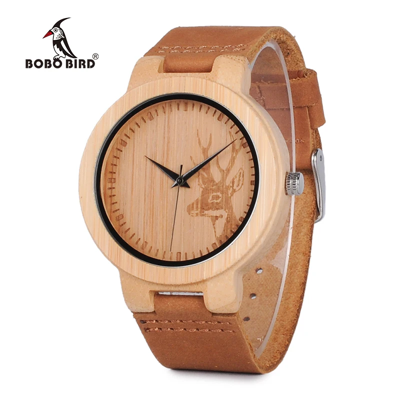 BOBO BIRD Men's Wooden Watches Simple Deer Design Men Top Brand Wood Bamboo Quartz Wrist Watch in gift box