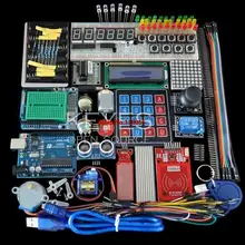 Kit de démarrage pour arduino Uno R3 - Uno R3 platine de prototypage et support moteur pas à pas/Servo /1602 LCD/fil de cavalier/UNO R3
