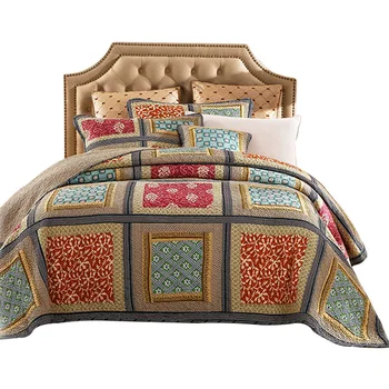 

American Patchwork Bedspread Quilt Set 3pcs Vintage Cotton bedding Handmade Quilts Bed Covers King Queen Full Size Coverlet