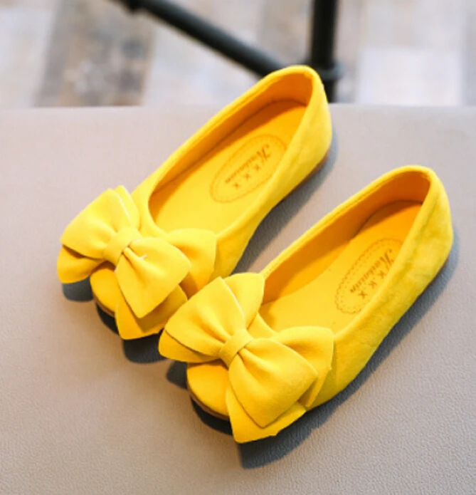 Милая детская повседневная обувь принцессы с бантом для девочек; Детские тонкие туфли; обувь для танцев; нескользящая модная обувь - Цвет: Цвет: желтый