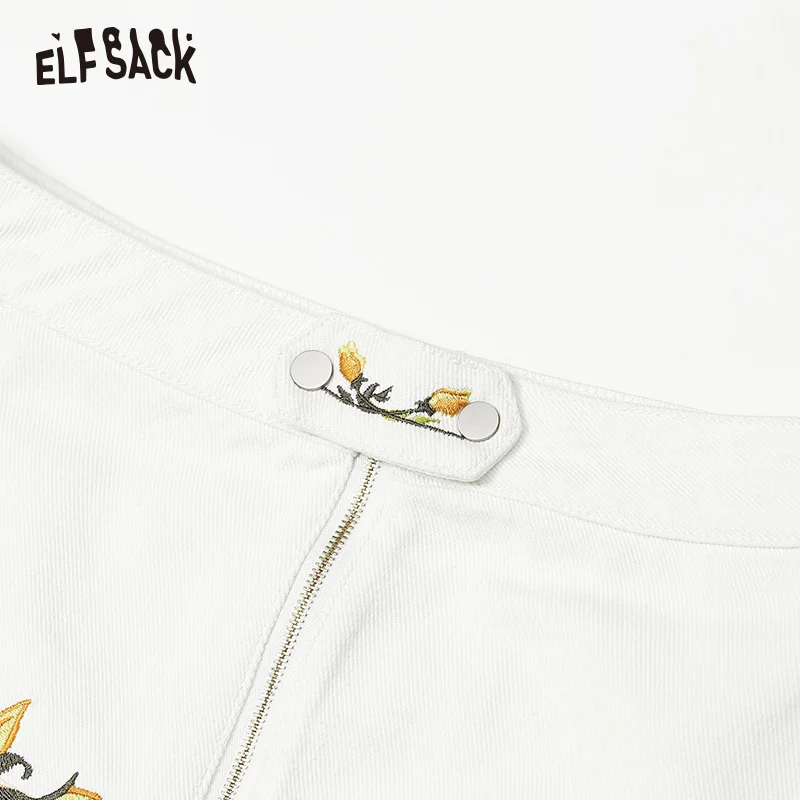 Женская юбка с цветочной вышивкой ELF SACK белые хлопковые джинсовын юбки А силуэта