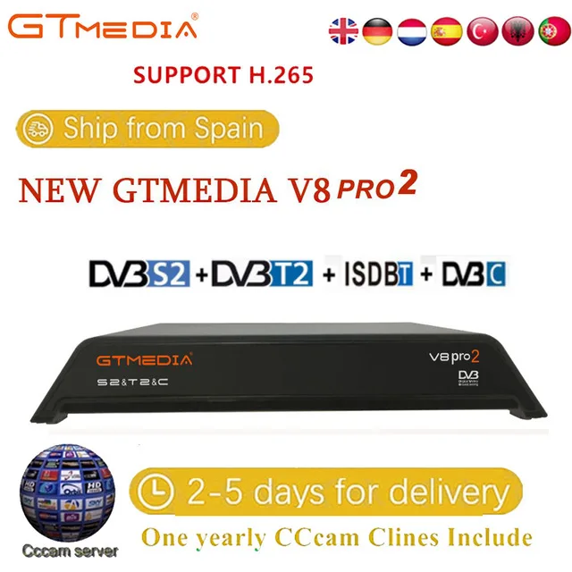 

GTmedia V8 Pro2 decoder DVB-T2/S2Cable DVB-S2X Built-in WiFi H.265 Support IPTV CCCAM PowerVu Biss key Satellite Receiver TV BOX