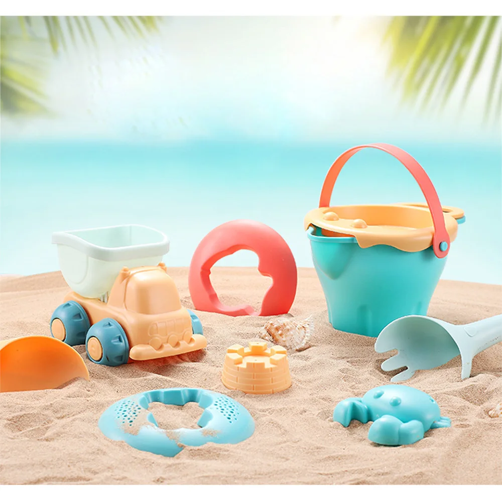 Soft Silicone Beach Sand Toys for Kids SandBox Set Seasand Bucket Rake Hourglass Water Table Play Fun Shovel Mold with Bag
