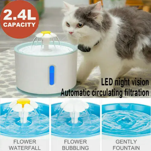 

2.4L Automatic Dog Drinking Fountain Dispenser Pet Cat Water Feeder Bowl w/ LED