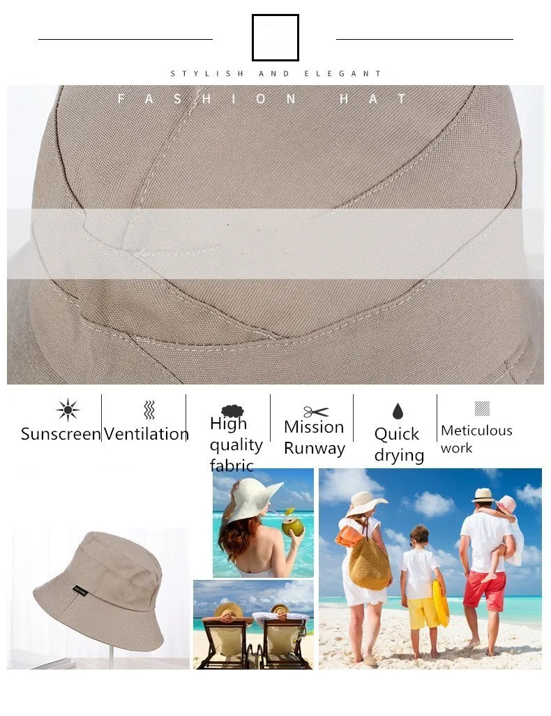Новая модель женские хлопковые широкие полями складывающаяся шляпа от солнца Женские однотонные анти-УФ Пляжные Шляпы Панамка унисекс
