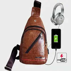 Мужская винтажная Сумка-слинг с зарядкой через usb нагрудная поясная сумка сумки через плечо