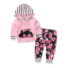 Baby Girls Sets 2017 Autumn Cotton Flowers Printing Long Sleeve Hoodies Sweater Long Pants 2Psc Set Boys Girls Children Clothing
