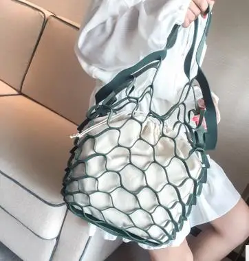 

2019 new casual Fashion women detachable fishing net hollowed-out canvas bag A7