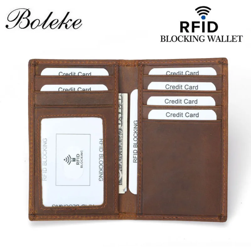 

Men Vintage Crazy Horse Handmade Leather Wallets Cowhide Credit Card Holder Purse Genuine Leather RFID Blocking Wallet for Man