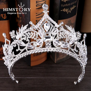 

HIMSTORY Sparkly Handmade Rhinestone Big Tiaras Crown Bridal Hair Accessories Royal Queen Princess Crowns Wedding Headpiece