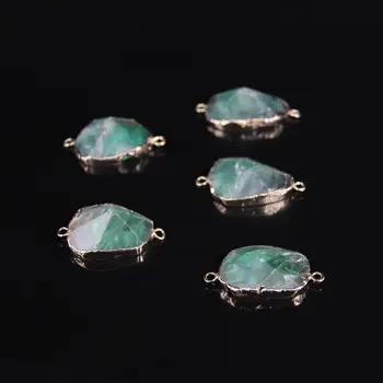 

5pcs/lot,Natural Green fluorite Cut Slab Nugget Connectors,Gold edged with Raw Fluorite Faceted Slice Pendant Crafts