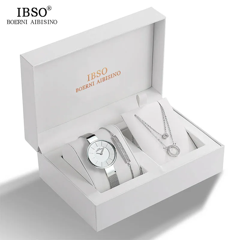 Бренд IBSO, женские кварцевые часы, Кристальный дизайн, браслет, ожерелье, набор, Женский комплект украшений, модные креативные кварцевые часы, подарок для жены