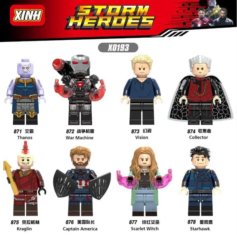 

Figures Avengers super Heroes Thanos Vision Captain America Kraglin Starhawk Building Blocks Figurines Toys for Children