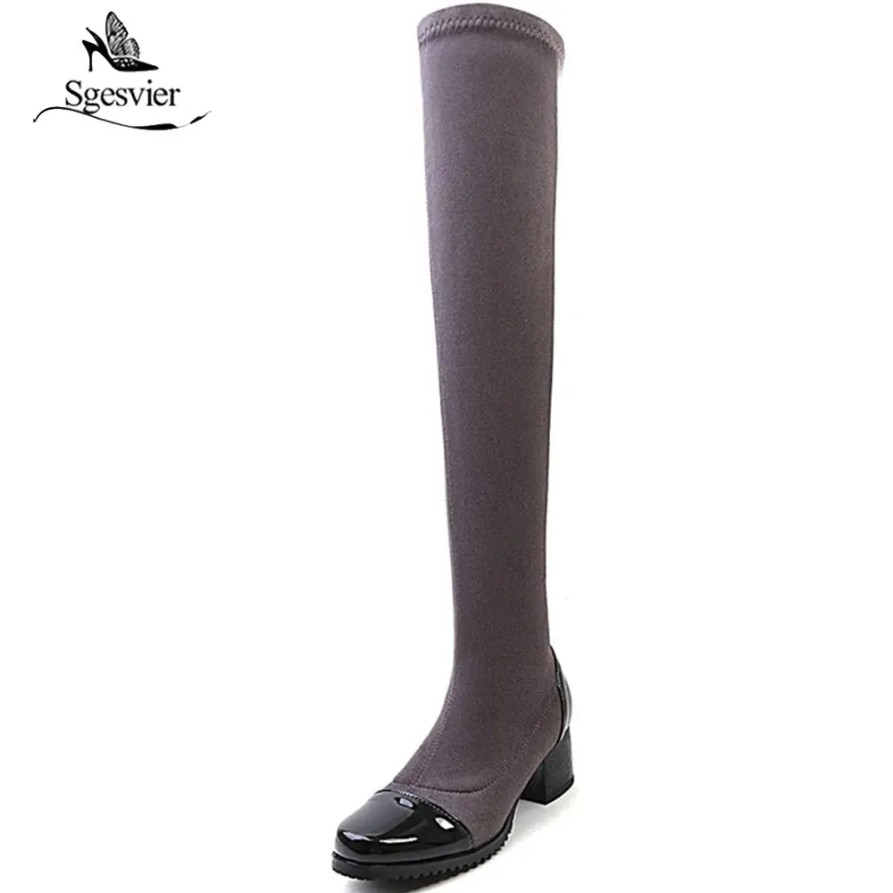 

Sgesvier Sexy Over The Knee Boots Women Elastic Stretch Thick Heel Knight Boots Long Female Winter Boots zapatos mujer OX606