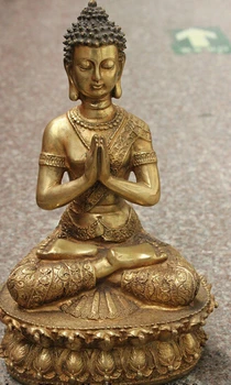 

hui88K734<<<>>13" Chinese Bronze Gilt Buddhism Thailand Shakyamuni Sakyamuni Buddha Statue
