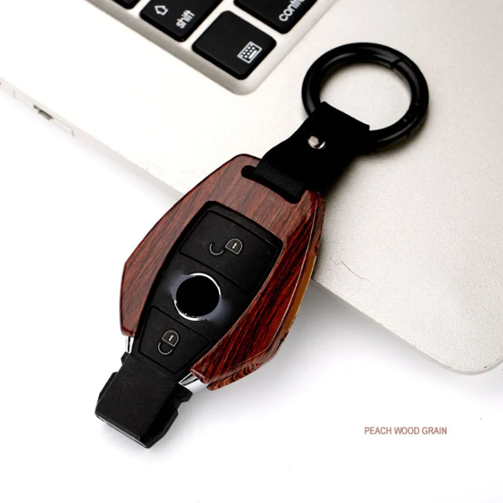 Peach wood grain Чехол для ключей из углеродного волокна, чехол для ключей, защитный чехол для Mercedes benz A B R G Class GLK gla w204 W251 W463 W176 - Название цвета: Peach wood grain