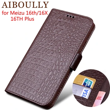 

AIBOULLY Genuine Leather Flip Case For Meizu 16th 16 X Protective Phone Cover Leather Wallet Silicon Cases For Meizu 16th Plus