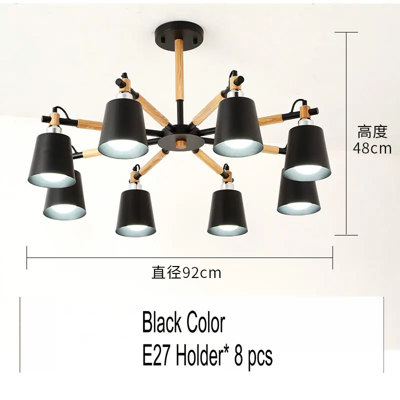 Artpad Nordic люстра лампа 3/6/8 светильник s металлический оттенок деревянный подвесной светильник для Спальня Гостиная Обеденная светильник ing светильники - Цвет абажура: Black- 8lights