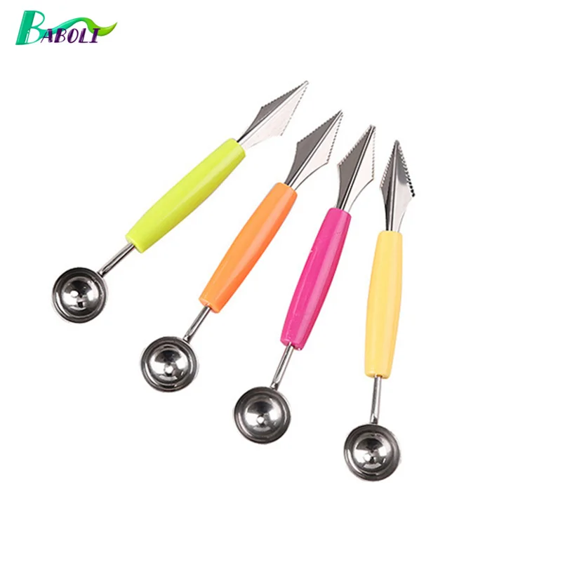 

2 in 1 Double Head Stainless Steel Melon Dipper Kitchen Fruit Carving Knife Wave Pattern Digger Jar Mashed Ball Ice Cream Spoon