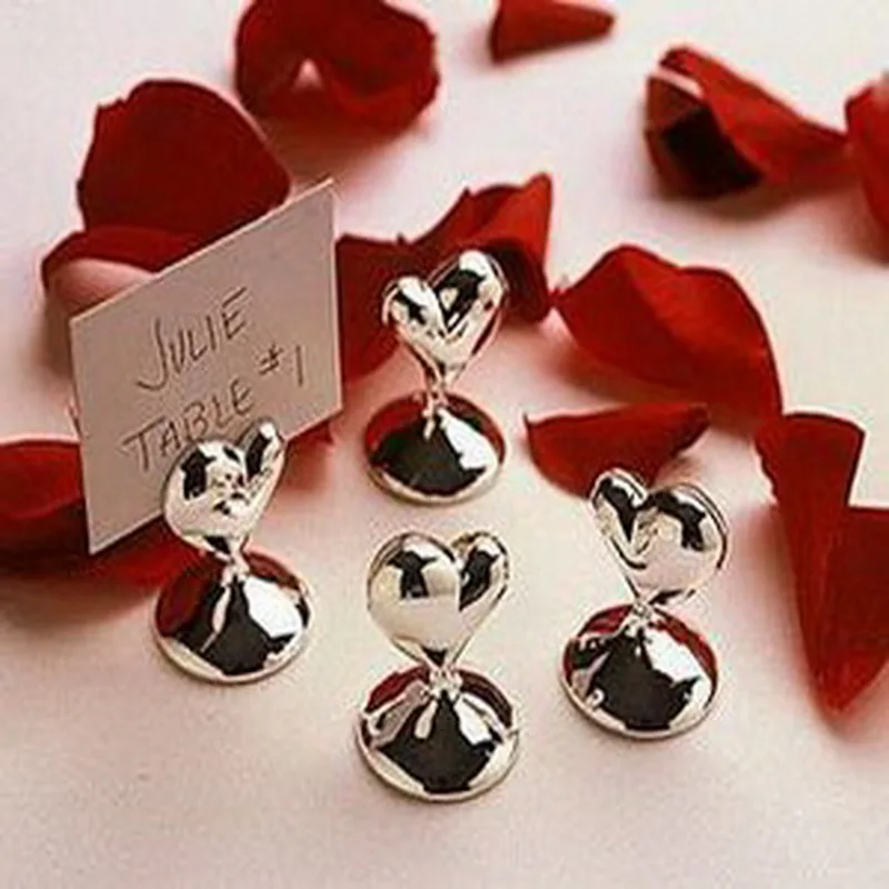 

12PCS Mini Design Heart Shape Chrome Place Card Holders Wedding Table Decoration Gift Bridal Shower