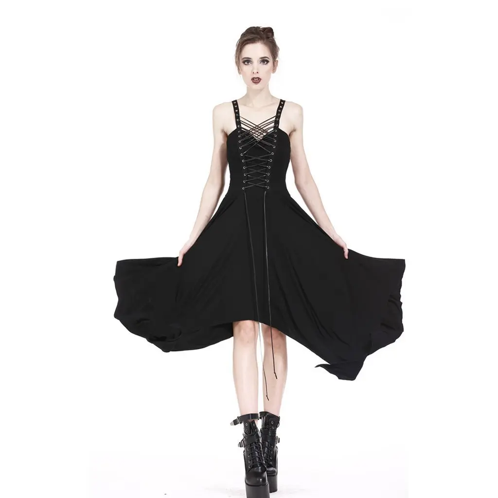 

Darkinlove Women Gothic Dress Black Sexy Off Shoulder Strap Dresses with Asymmetrical Hem Bandage Dress