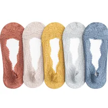 Модные женские хлопковые кружевные нескользящие носки с невидимой подкладкой, эластичные удобные женские короткие носки на лето и весну, 5 шт