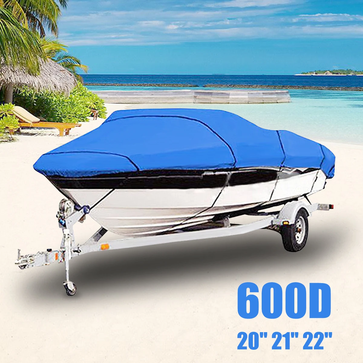 

20 21 22 inch Boat Cover for Heavy Trailerable V-Hull 600 D Fish-Ski Blue