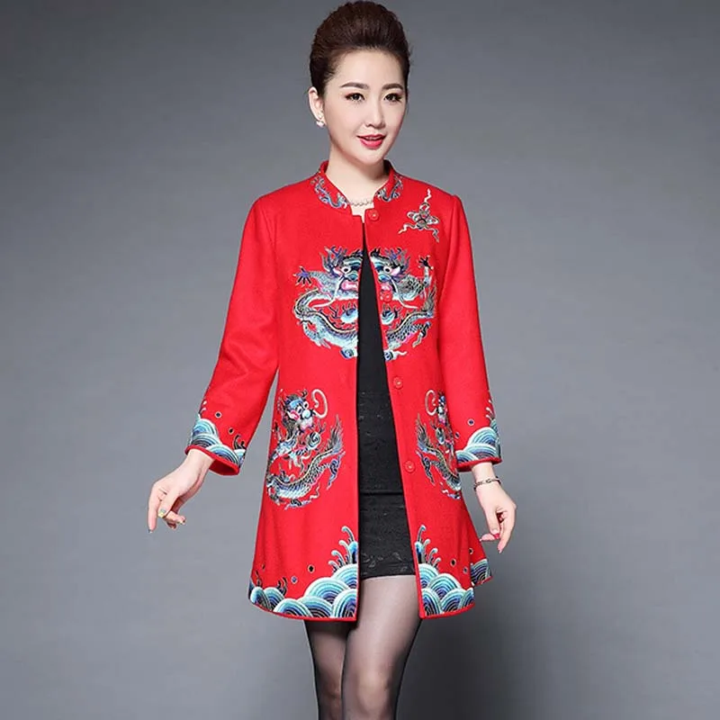 La Mère Longue Dans Chargé National P9108 Broderie Style Automne Les rouge Femmes Nouveau Personnes Noir Chez Âgées Section nwH1F7Oq