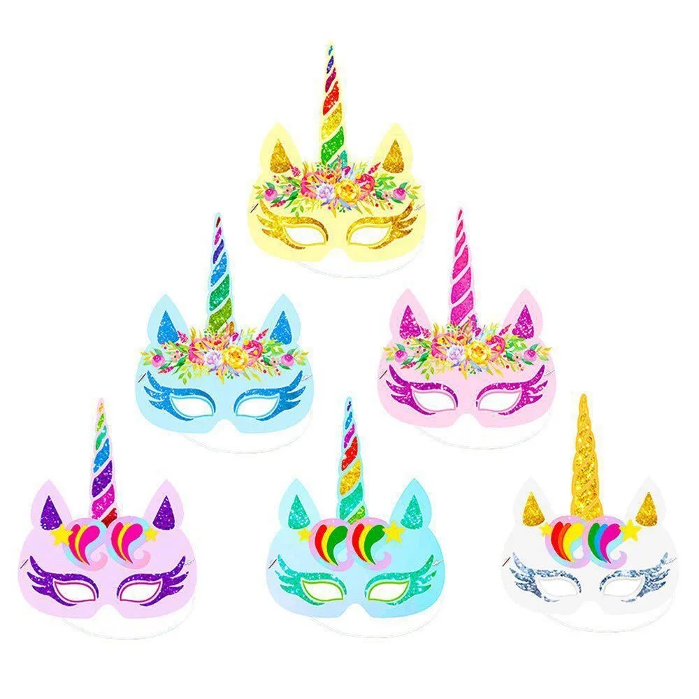 

new arrival 12pcs/lot Rainbow Unicorn Paper Masks Kids Birthday Party Favors