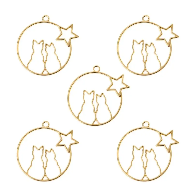 

5Pcs Cute Moon Cat Blank Resin Frame Pendant Open Bezel Setting Jewelry Making