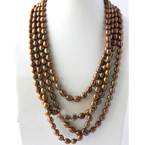 Charming Pearl Necklace,100 inches 7-9mm Coffee Rice Freshwater Pearl Necklace,Long Pearls Jewellery,Fashion Women Party Gift Charming Pearl Necklace,100 inches 7-9mm Coffee Rice Freshwater Pearl Necklace,Long Pearls Jewellery,Fashion Women Party Gift