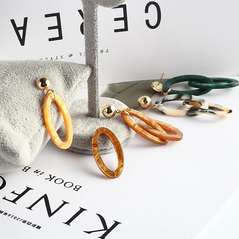 

SUKI 2018 Fashion Trendy Colorul Big Oval Big Chain Statement Earring Acrylic Ttortoiseshell Acetic Acid Earrings for Women