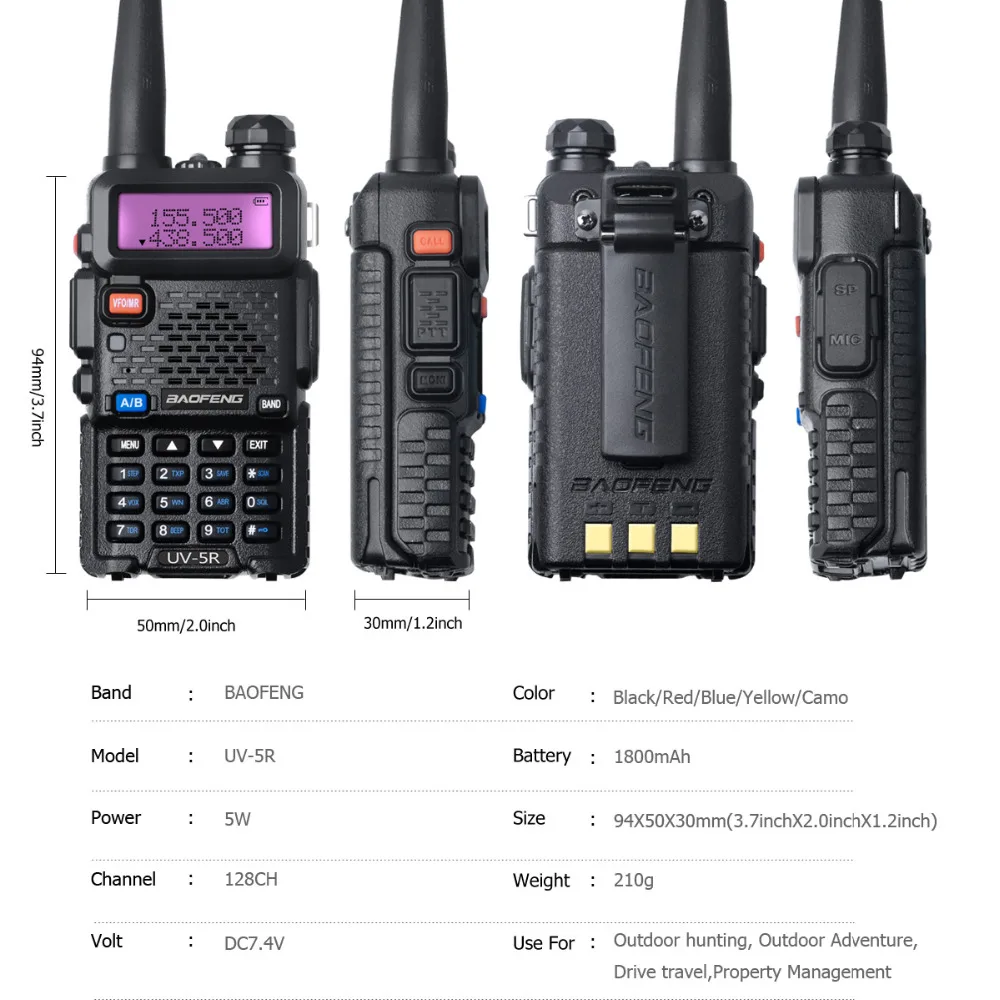 BaoFeng UV-5R рация 5 цветов Профессиональный CB радио Baofeng UV5R трансивер 128CH 5 Вт VHF& UHF Ручной для спорта на открытом воздухе