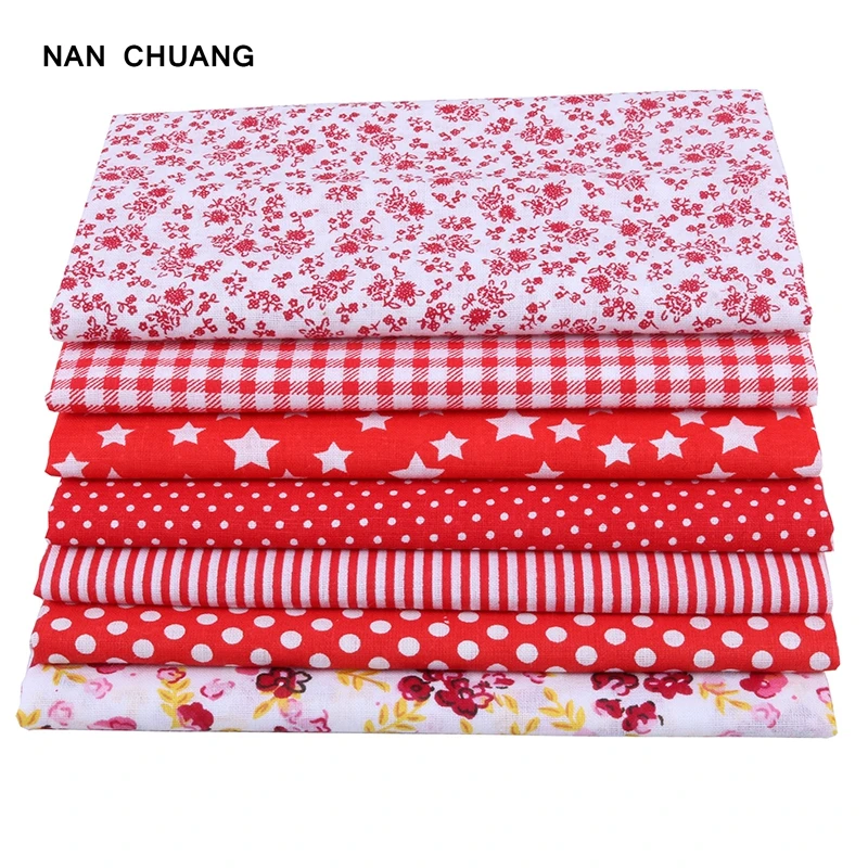 Nanchuang-레드 얇은 코튼 패브릭 패치 워크 바느질 스크랩북 천 티슈, 퀼트 바느질 패턴 25x25m 7 개/묶음