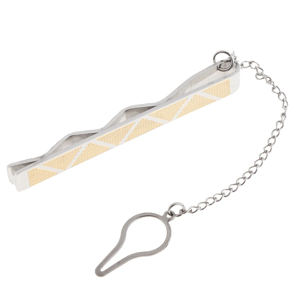 Stainless Steel Necktie Slid Pins With Chain Business Party Fashion Pinch Tie Clasp Jewelry