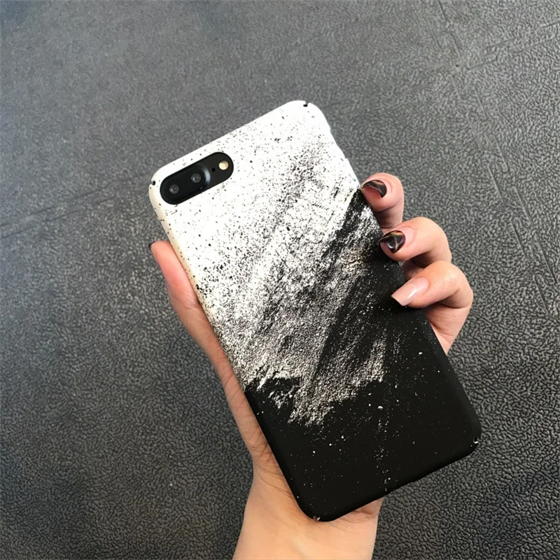 

Simple Style Phone Cases for iPhone 8 X XR XS Max High Quality Black and White Oil Painting Back Cover for iPhone 6 6s 7 8 Plus