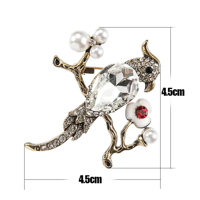 TDQUEEN Brooches Large Crystal Bird Pins and Brooches Gold-color Safety Pin Jewelry Simulated Pearl Wedding Brooch for Women size