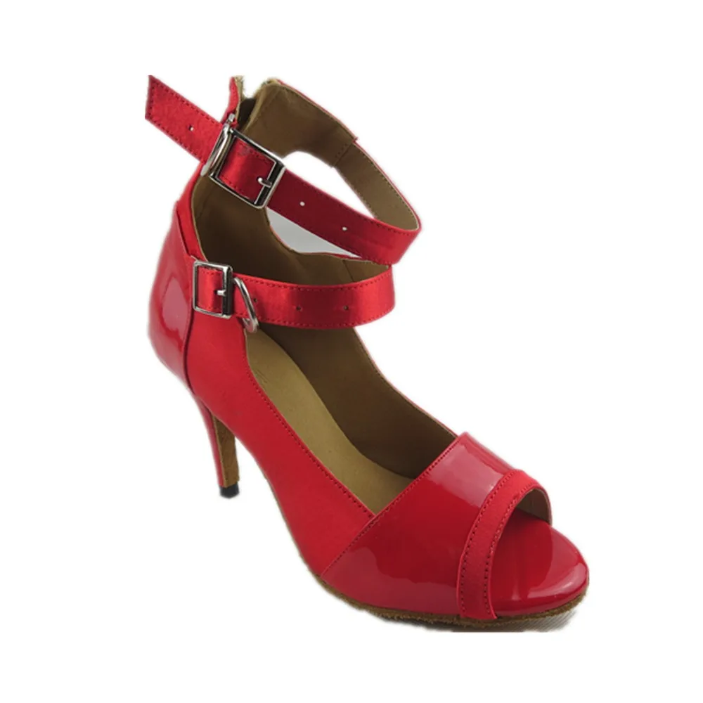 HXYOO Red High Heels Latin Dance Shoes 4.5 8.5 cm Heel Height Women's