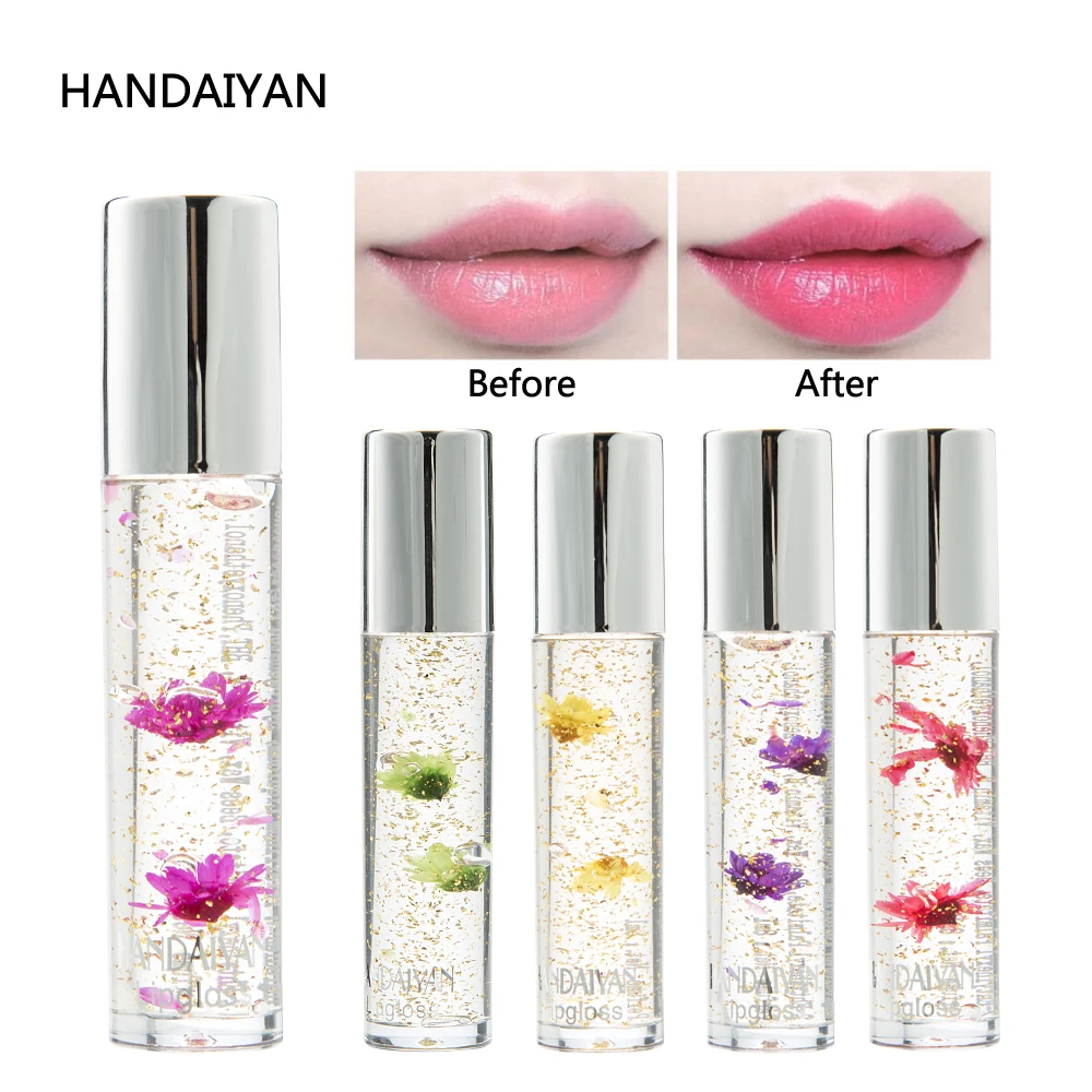 

HANDAIYAN Lip Gloss 5 Colors Gold Foil Flower Temperature Change Color Moisturizer Transparent Lipgloss Waterproof Lips Makeup
