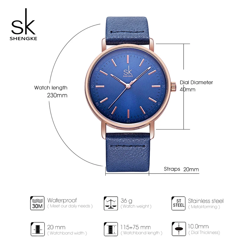 Shengke женские часы синий модный кожаный ремешок женские кварцевые часы Relogio Feminino SK женские подарки на день K8065