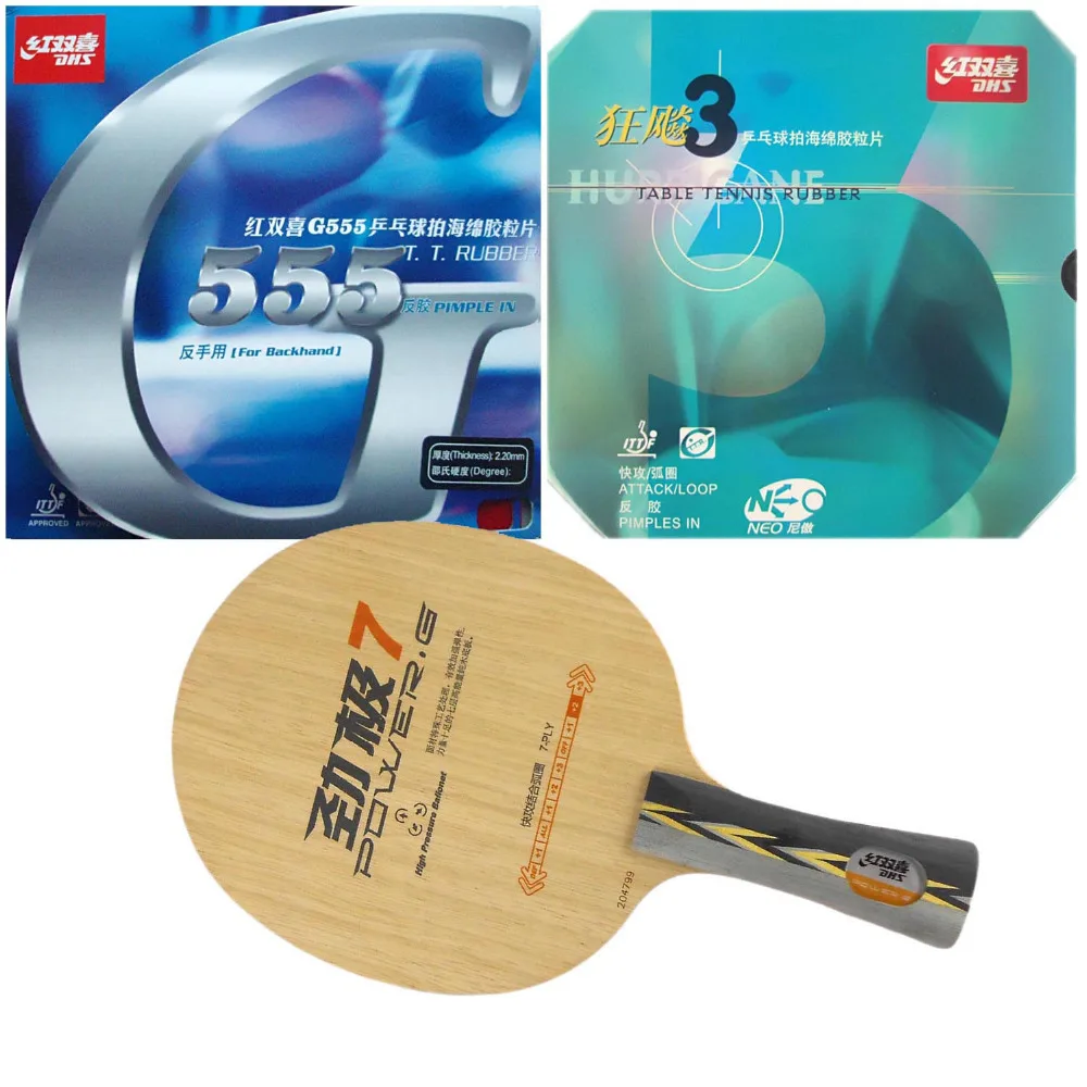 DHS POWER.G7 PG7 PG.7 PG 7 blade + NEO Hurricane3 and G555 rubber with sponge for racket Long Shakehand FL DHS POWER.G7 PG7 PG.7 PG 7 blade + NEO Hurricane3 and G555 rubber with sponge for racket Long Shakehand FL