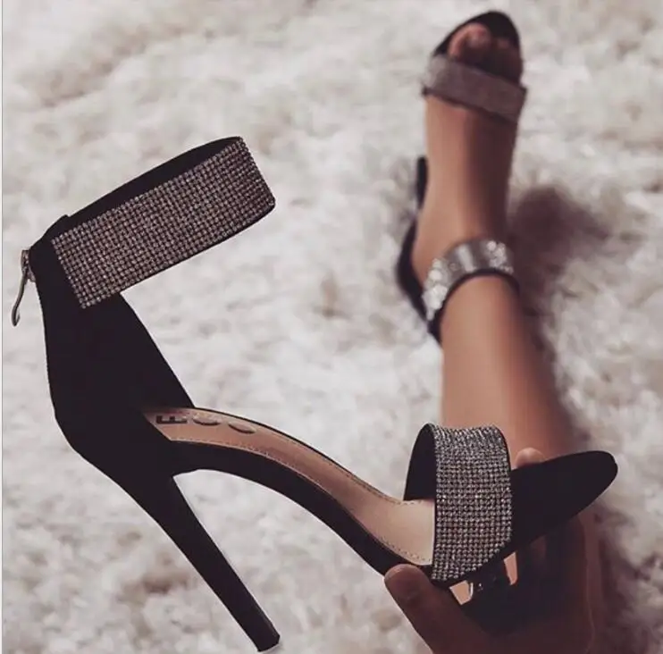

Rome Style New Summer Savory For Women, Beige Color Pink Glitter Crystal Open Toe Zipper Back Studs Evening Shoes