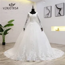 Настоящая фотография Robe De Mariee роскошное кружевное свадебное платье с аппликацией и v-образным вырезом с длинным рукавом размера плюс свадебное бальное платье Vestido De Noiva 30